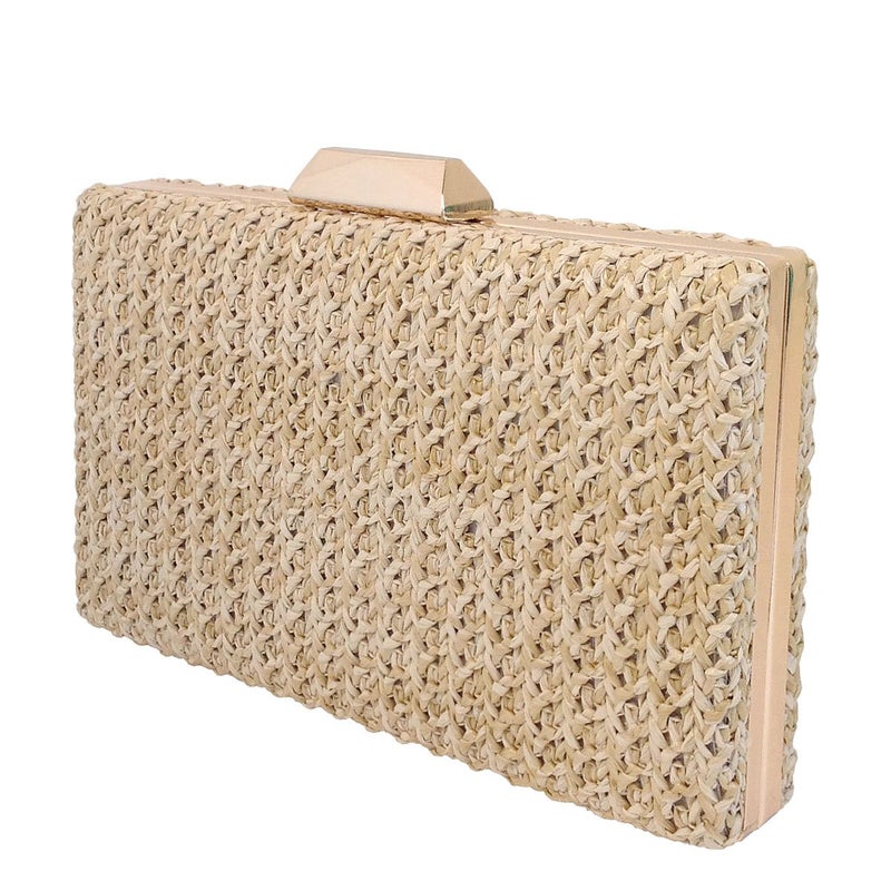 JNB Natural Straw Box Clutch, Natural Medium - Image 2
